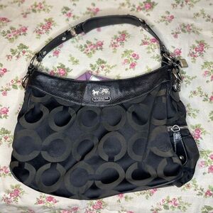 Coach Madison Audrey Hobo Shoulder Bag Womens Large Black Op Art Signature